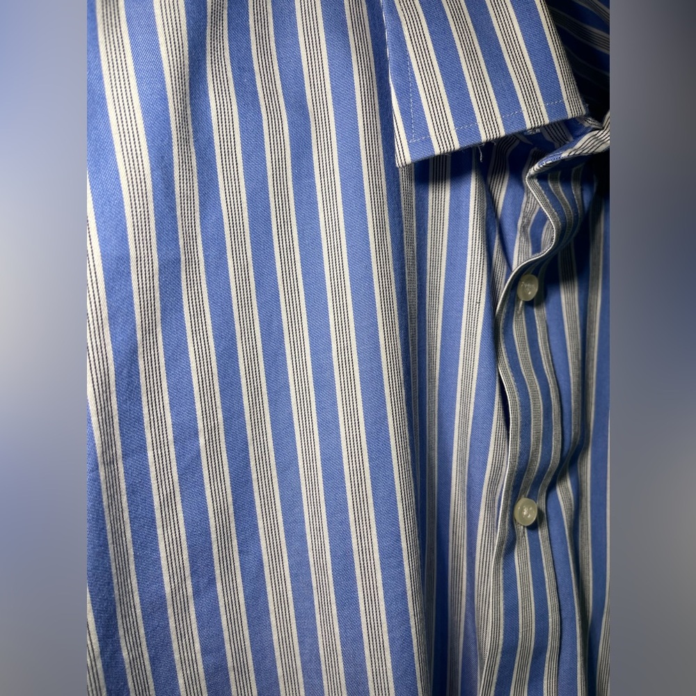 Chaps men’s dress shirt blue white striped classic fit 17 34/35 non-iron - Picture 3 of 5